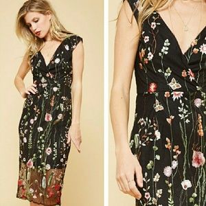 New Floral Lace Overlay Dress L